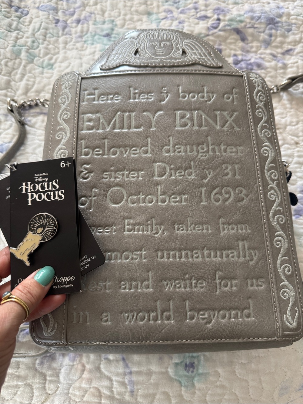 Disney Hocus Pocus Emily Binx Tombstone Crossbody Bag - Silver
